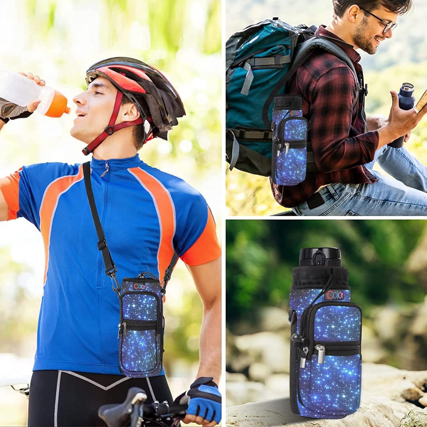 icolor Water Bottle Carrier Bag with Strap 25/32/40 oz Crossbody Bottle Holder with Phone Pocket Sling Sleeve Insulated Neoprene Water Bottle Pouch for Walking Travelling