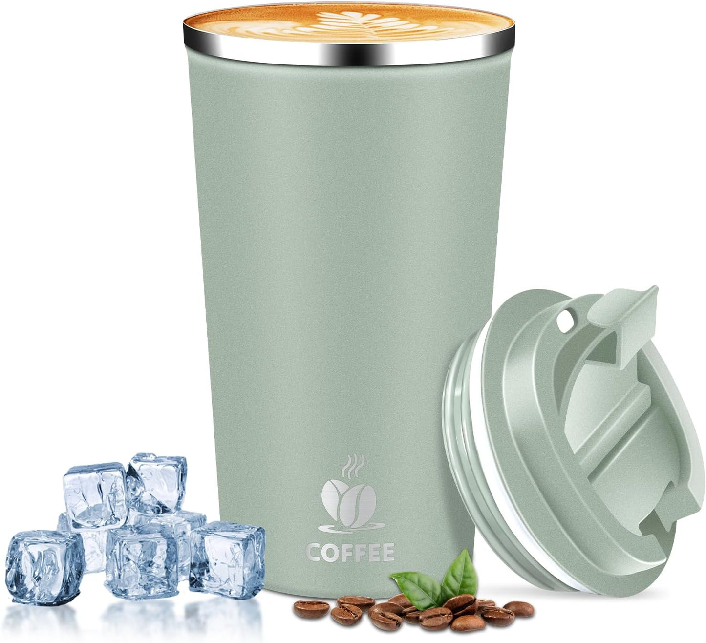Insulated Travel Coffee Mug Reusable Coffee Tumbler Cup with Flip Lid Leak Proof Spill Proof for Office School Party Camping Hot and Cold Drink,Stainless Steel 17oz (Black)