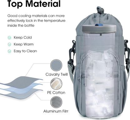 sportsnew Water Bottle Holder 40oz Crossbody Insulated Cup Sleeve Water Bottle Carrier Sling Bag with Phone Pocket, Walking