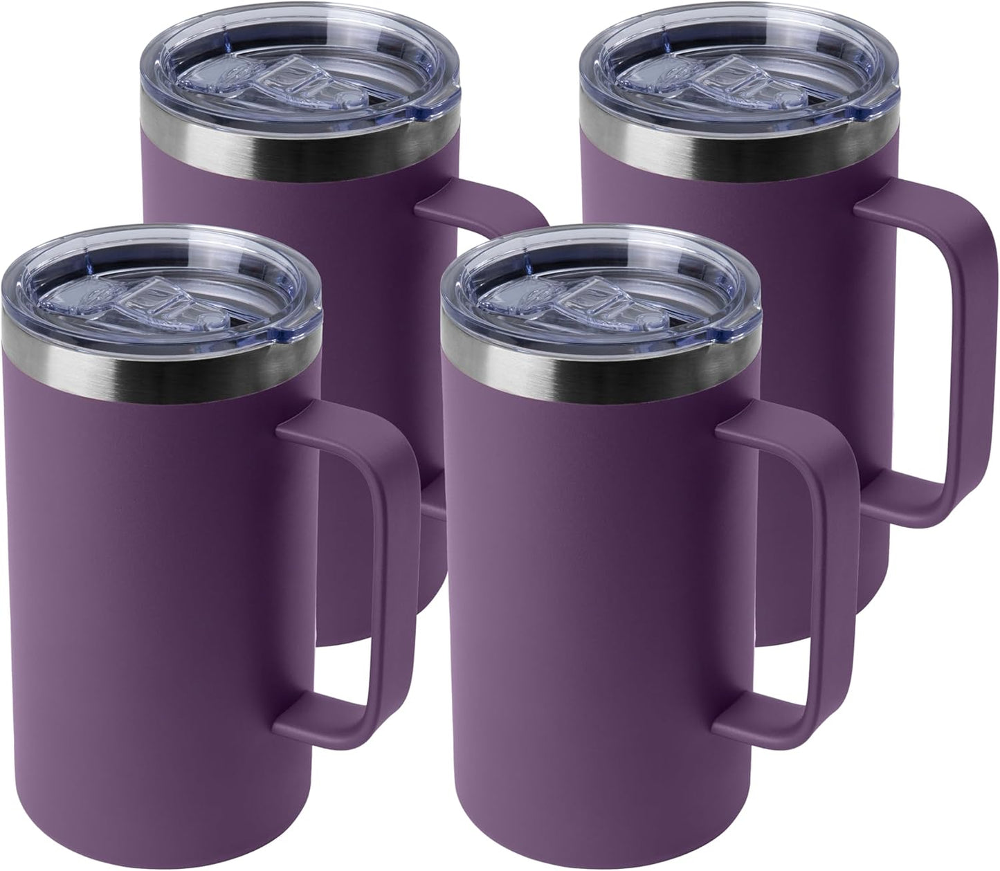 DOMICARE 24oz Mug with Handle and Lid, Stainless Steel Coffee Mug, Reusable Insulated Cup, Travel Mug with Handle, Double Wall Vacuum Coffee Tumbler for Men and Women, Black, Pack 1