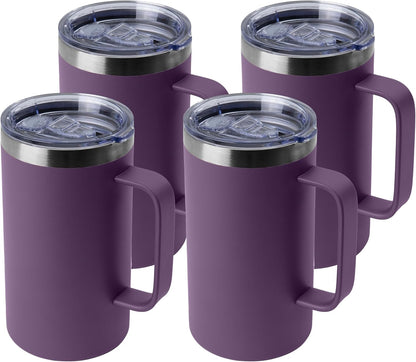 DOMICARE 24oz Mug with Handle and Lid, Stainless Steel Coffee Mug, Reusable Insulated Cup, Travel Mug with Handle, Double Wall Vacuum Coffee Tumbler for Men and Women, Black, Pack 1