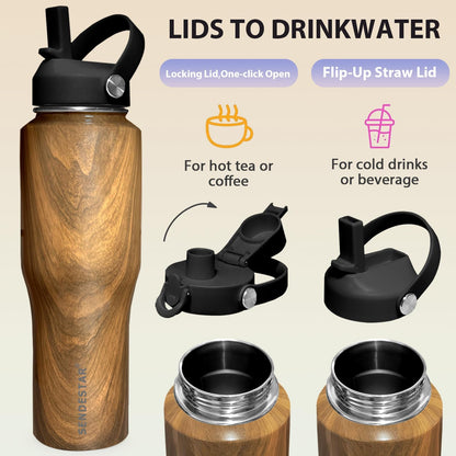 SENDESTAR 40oz Water Bottle Wide Mouth Stainless Steel Vacuum Insulated Double Wall with Straw Lids Fit in Any Car Cup Holder