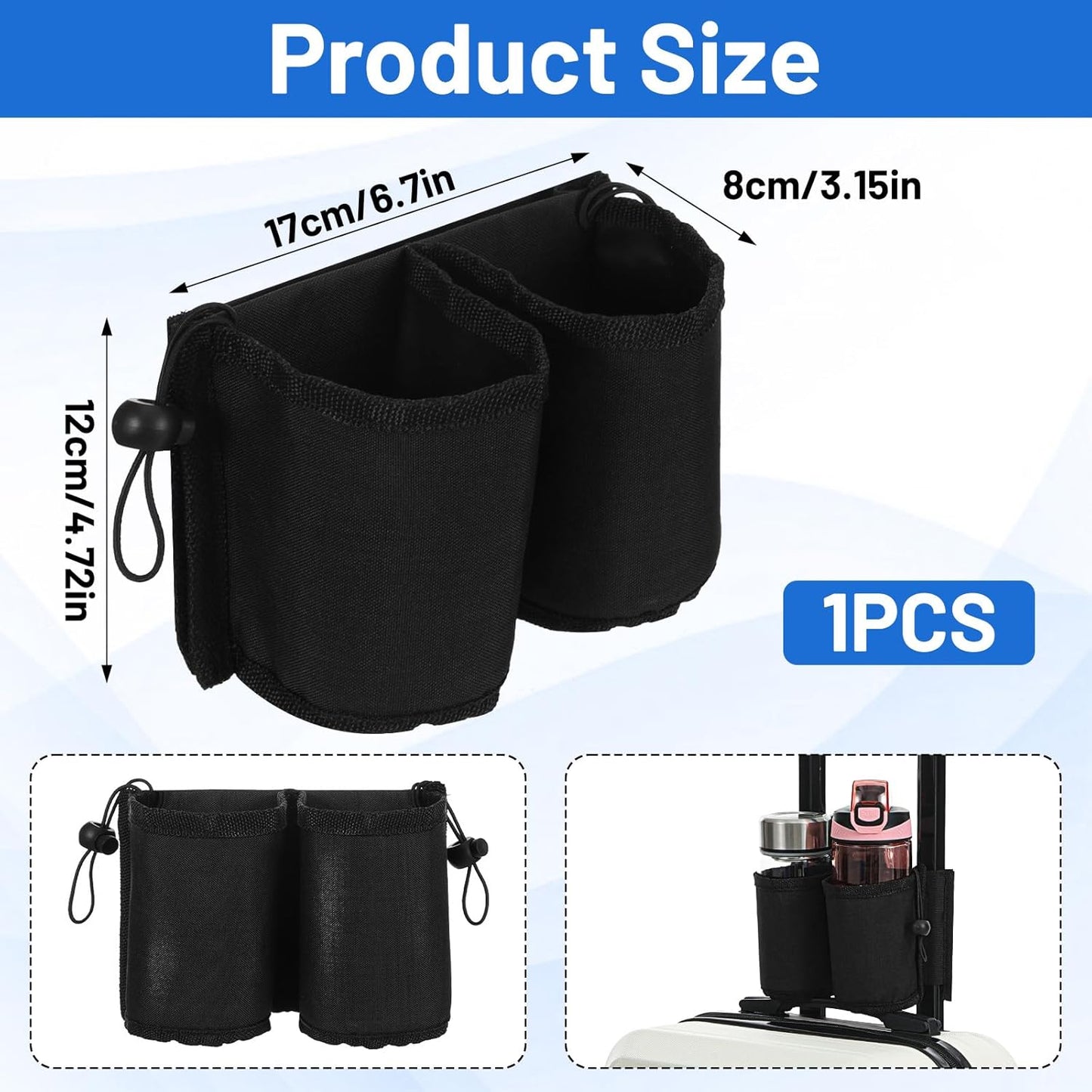 Luggage Travel Cup Holder, Free Hand Drink Caddy Hold Two Coffee Mugs, Fits Roll on Most Suitcase Handles, Gifts for Flight Attendants &Frequent Travelers Accessories