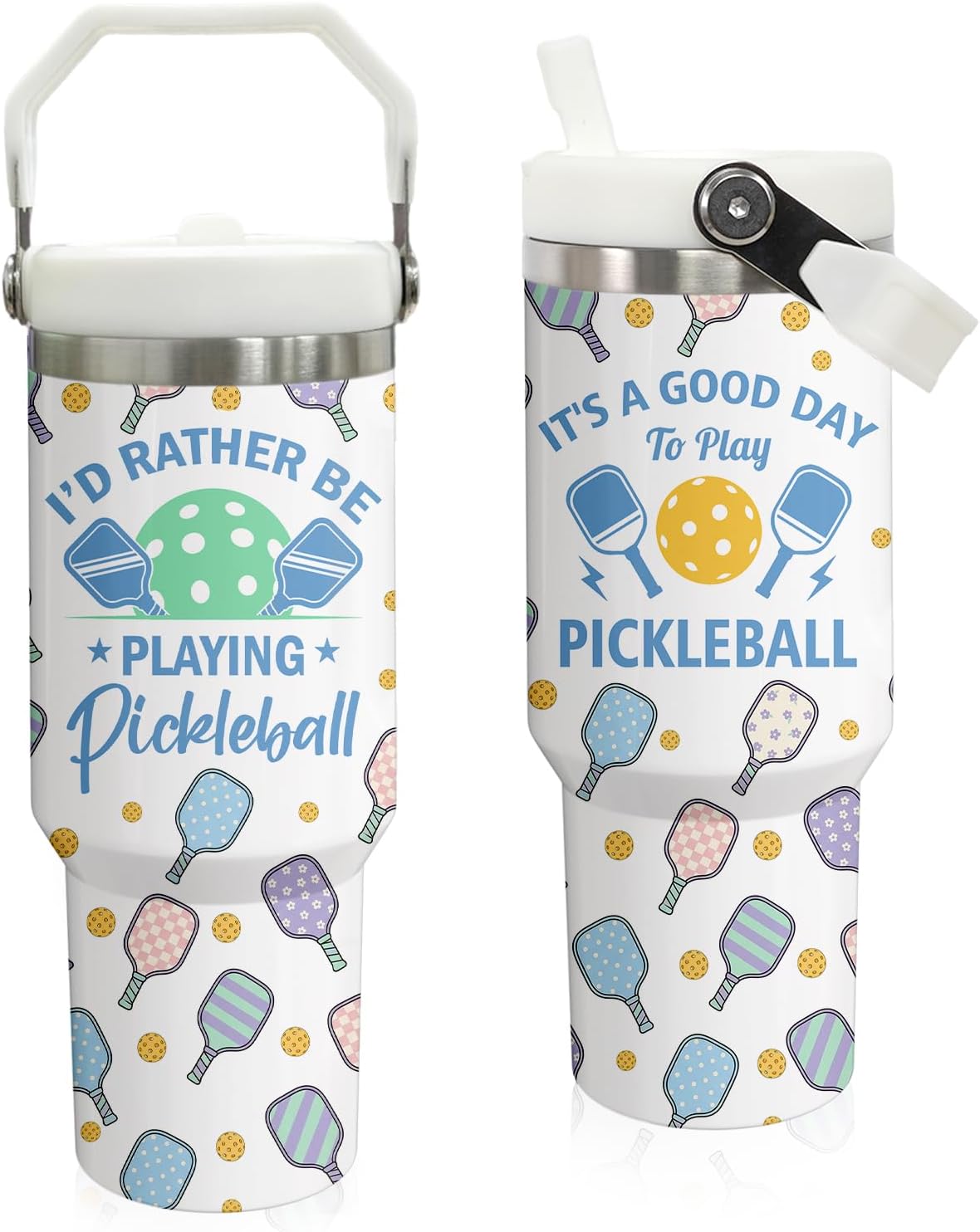 30 oz Tumbler with Handle Flip Straw Leak Proof - Pickleball Mug 30oz Tumbler Travel Coffee Mug with Handle - Birthday Gifts for Women Pickleball Lovers Players 30 Ounce Stainless Steel Cup