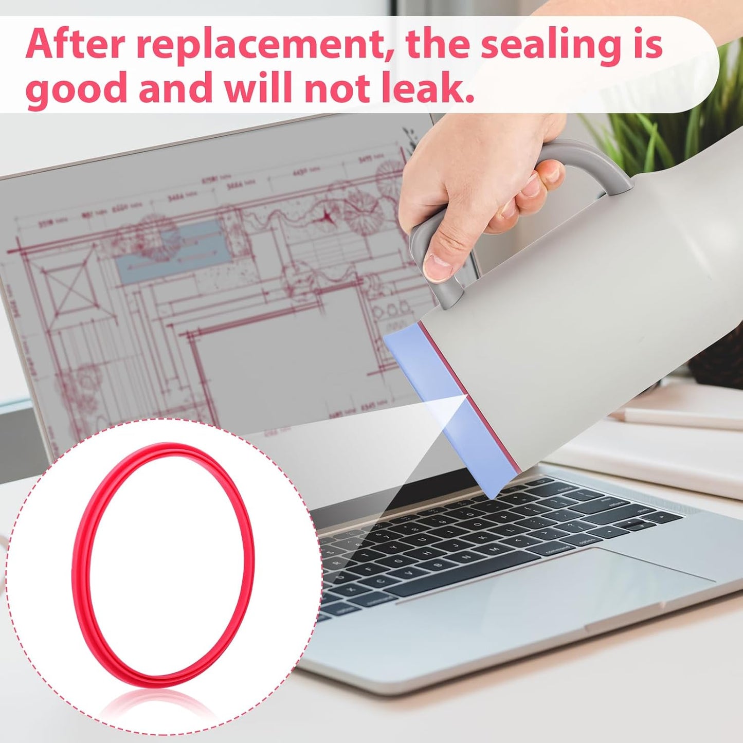 6pcs Gasket Replacement for Owala 40oz Tumbler, Rubber Lid Seal Ring Water Bottle Accessories Replacement Part Compatible with Owala 40oz Stainless Steel Cup (Pink)