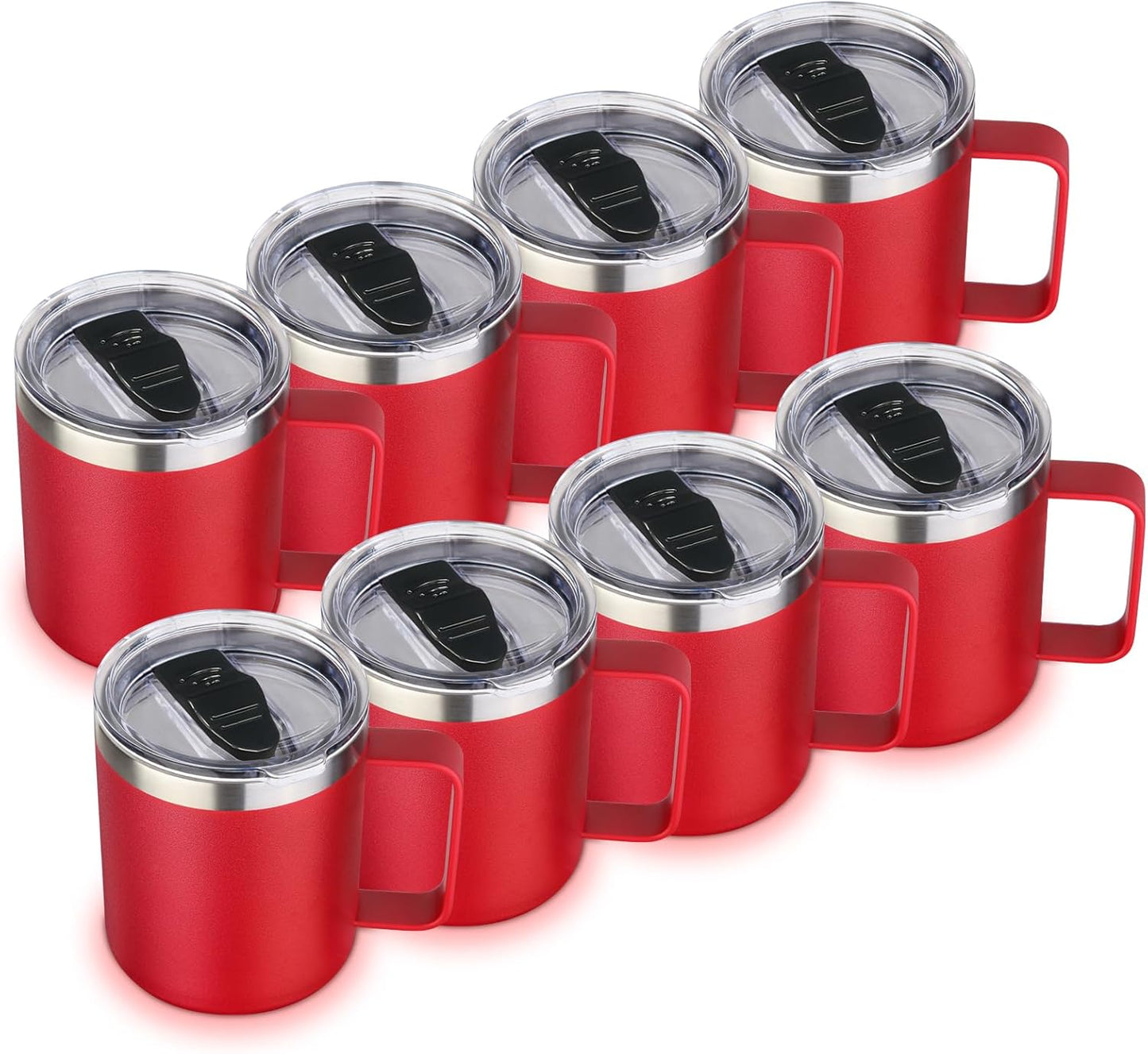 Volhoply 14oz Insulated Stainless Steel Coffee Mug with Lid Bulk 4 Pack,Double Wall Vacuum Travel Coffee Cup with Handle,Reusable Metal Cups Tumbler Cup,Camping Mugs,Ideal Gifts(Mix,4)