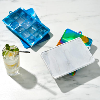 Host Ice Cube Tray, Makes Four 5-Inch Long Cubes, Durable Silicone Trays with Easy Release Design, Perfect for Water Bottles and Highball Glasses, Home Bar Accessories, Set of 1, Marble