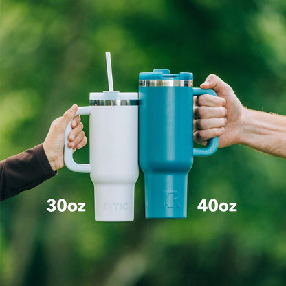RTIC 30 oz Road Trip Tumbler Double-Walled Ceramic Lined InsulatedStainless Steel Portable Travel Coffee Mug Cup with Lid, Handle and Straw, Periwinkle Bouquet