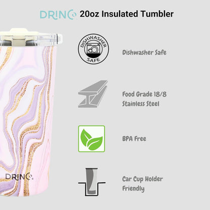 Drinco - 20 oz Stainless Steel Tumbler | Double Walled Vacuum Insulated Mug With Lid, 2 Straws, For Hot & Cold Drinks (20oz Dragonfly)