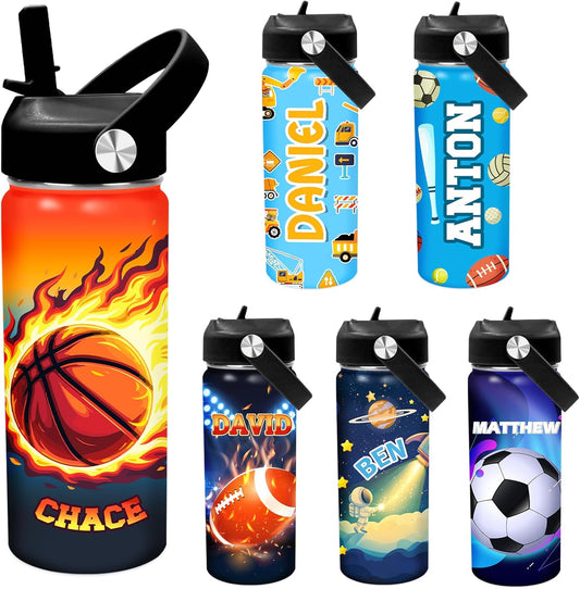 Made in USA, Custom 18oz Flip Straw Lid Tumbler, Personalized Kids Water Bottle with Engraved Name for School, Back to School Gifts for Boys and Girls, Personalized Birthday Gifts for Kids