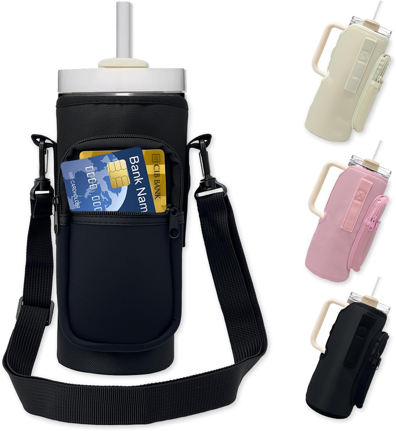 Water Bottle Holder with Strap, Insulated Crossbody Sling Bag, Carrier with Phone Pocket for Walking Hiking Camping Fishing