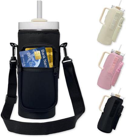 Water Bottle Holder with Strap, Insulated Crossbody Sling Bag, Carrier with Phone Pocket for Walking Hiking Camping Fishing