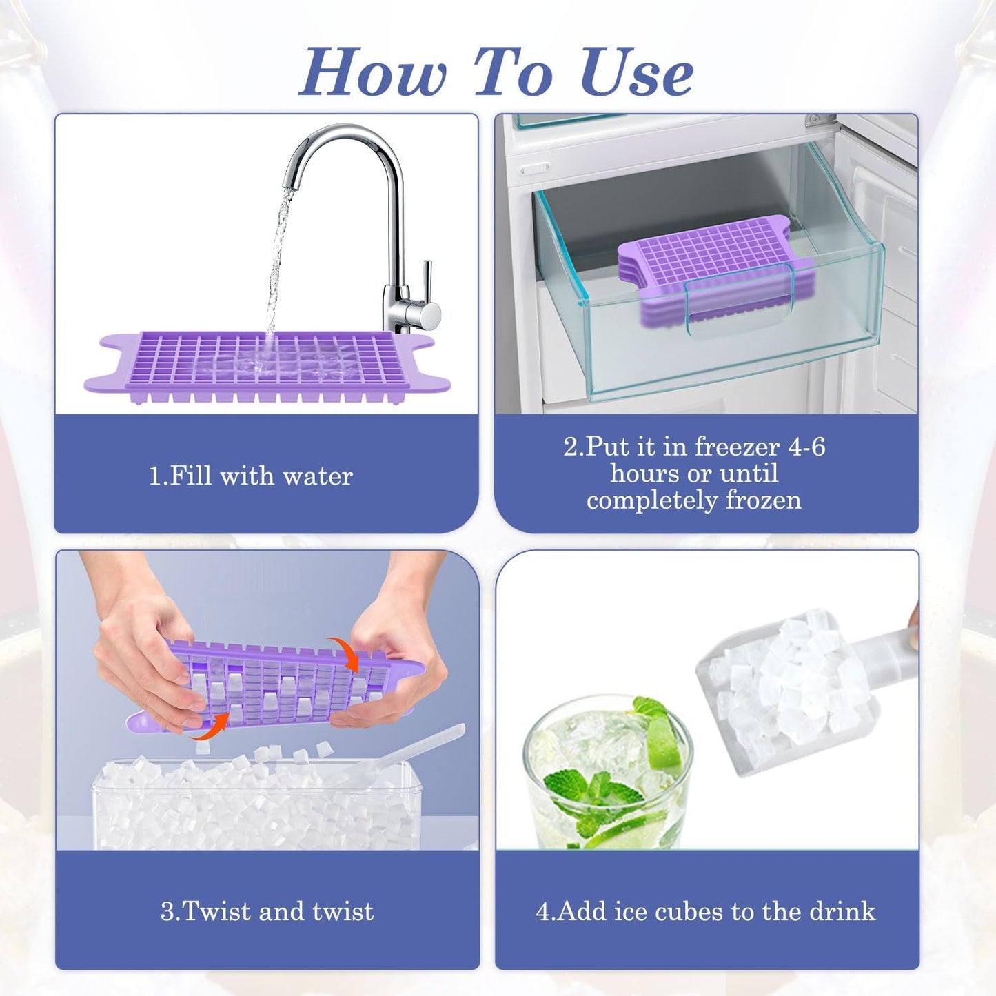 Mini Ice Cube Tray for Freezer: GGUW Nugget Ice Cube Tray with Bin - Crushed Ice Tray Making 4×117 PCS Icecube - Easy Release Iced Maker Trays