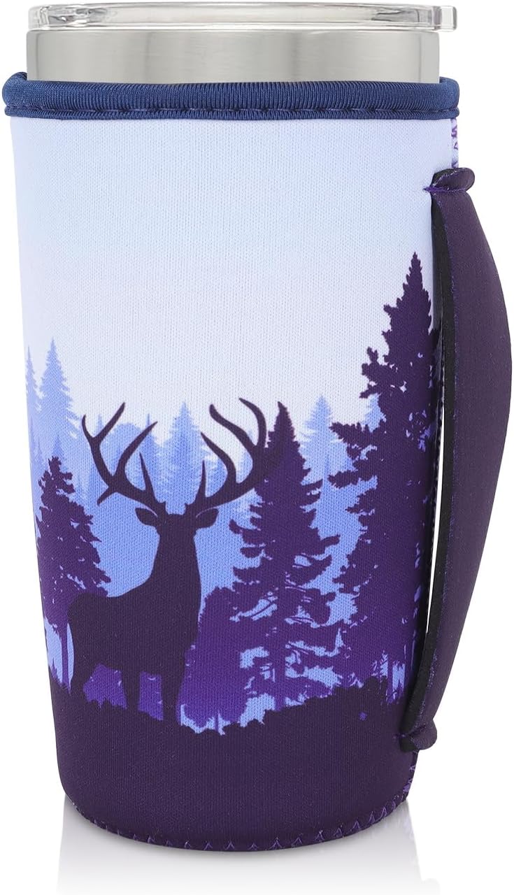 Reusable Iced Coffee Cup Sleeve Neoprene Insulated Sleeves Cup Holder with handle Idea for 30oz - 32oz Tumbler Cups, Protein Shake Bottles(Only Cup Sleeves), Black - Colors A
