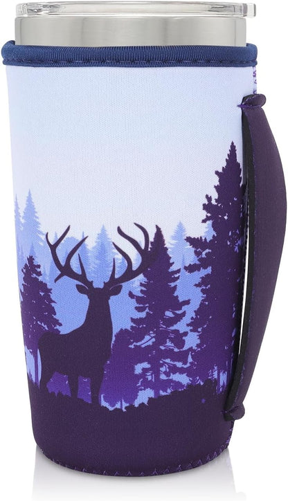 Reusable Iced Coffee Cup Sleeve Neoprene Insulated Sleeves Cup Holder with handle Idea for 30oz - 32oz Tumbler Cups, Protein Shake Bottles(Only Cup Sleeves), Black - Colors A