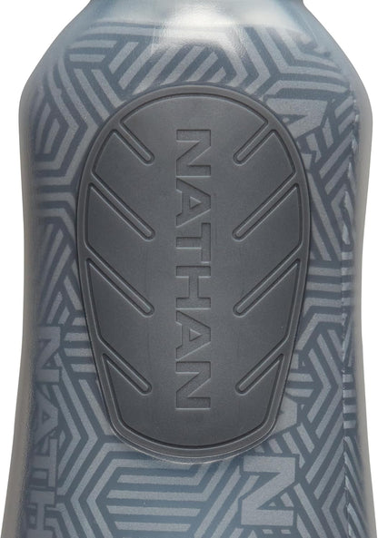 Nathan SpeedDraw 2 Insulated Handheld Running Water Bottle Flask 18oz – Double-Wall Insulation, Ergonomic Grip, Blast Valve Cap, Phone & Key Storage Pockets, Reflective Design