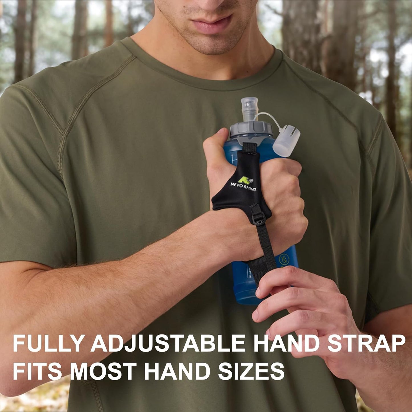N NEVO RHINO Handheld Running Water Bottle, TPU Soft Flask with Adjustable Strap, Lightweight Collapsible Water Bottle for Jogging Hiking Walking Marathon