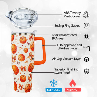 Ceovfoi 40 oz Pickleball Coffee Mug Vacuum Insulated Travel Tumbler with Handle, Lid & Straw - Perfect Pickleball Gifts for Players, Coaches, Lovers | Pickleball Accessories