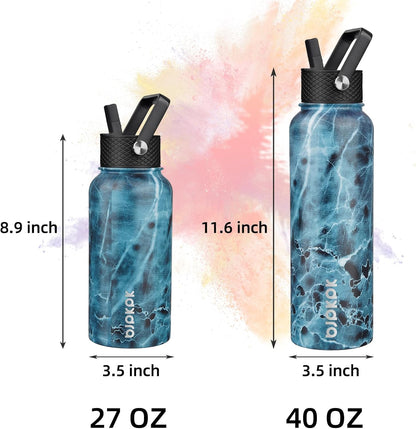 BJPKPK Insulated Water Bottles with Straw Lid, 40oz Stainless Steel Water Bottles with 3 Lids, BPA Free Leakproof Thermo, Tumblers, Cups for Sports, Gym- Midnight - Colors B