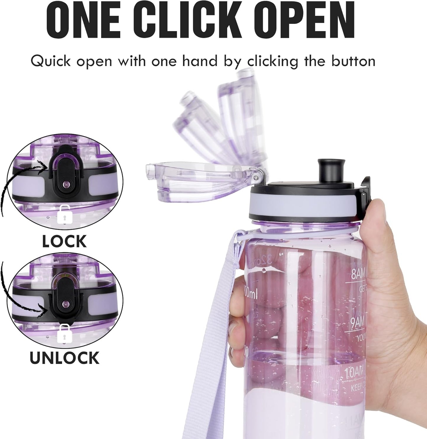 OLDLEY Water Bottle, 32oz Motivational Sports Water Bottle with Time Marker - Times to Drink - Tritan, BPA Free, Wide Mouth Leakproof, Clear (1 Bottle)