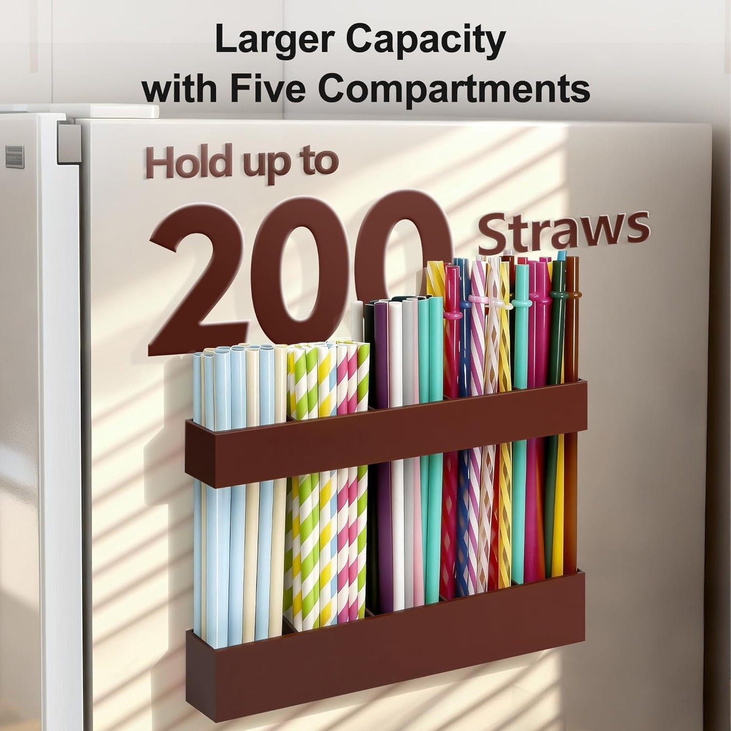 9.5” Large Acrylic Straw Holder for Cabinet Door, Reusable Adjustable Two-Part Straws Organizer with Ultra Sticky Adhesive Strips, 2026 Straw Storage for Kitchen Cupboard (Transparent)