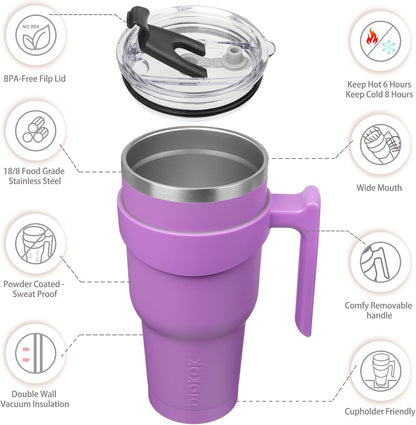 BJPKPK Tumbler With Handle And Straw Lid 40 oz Stainless Steel Insulated Coffee Tumbler Cups For Home, Office or Car,Turquoise