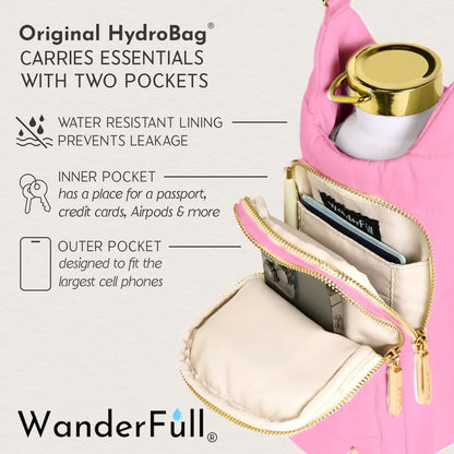 WanderFull Original HydroBag Fits Up to 32 oz Water Bottle Holder with Strap – Hands-Free Crossbody Water Bottle Carrier Bag with Phone Pocket - Colors A