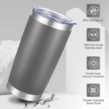 20 oz Tumblers Bulk Stainless Steel Tumbler with Lid Double Wall Vacuum Insulated Coffee Mug 20oz Powder Coated Cup for Hot and Cold Drinks, Stainless, 6 pack
