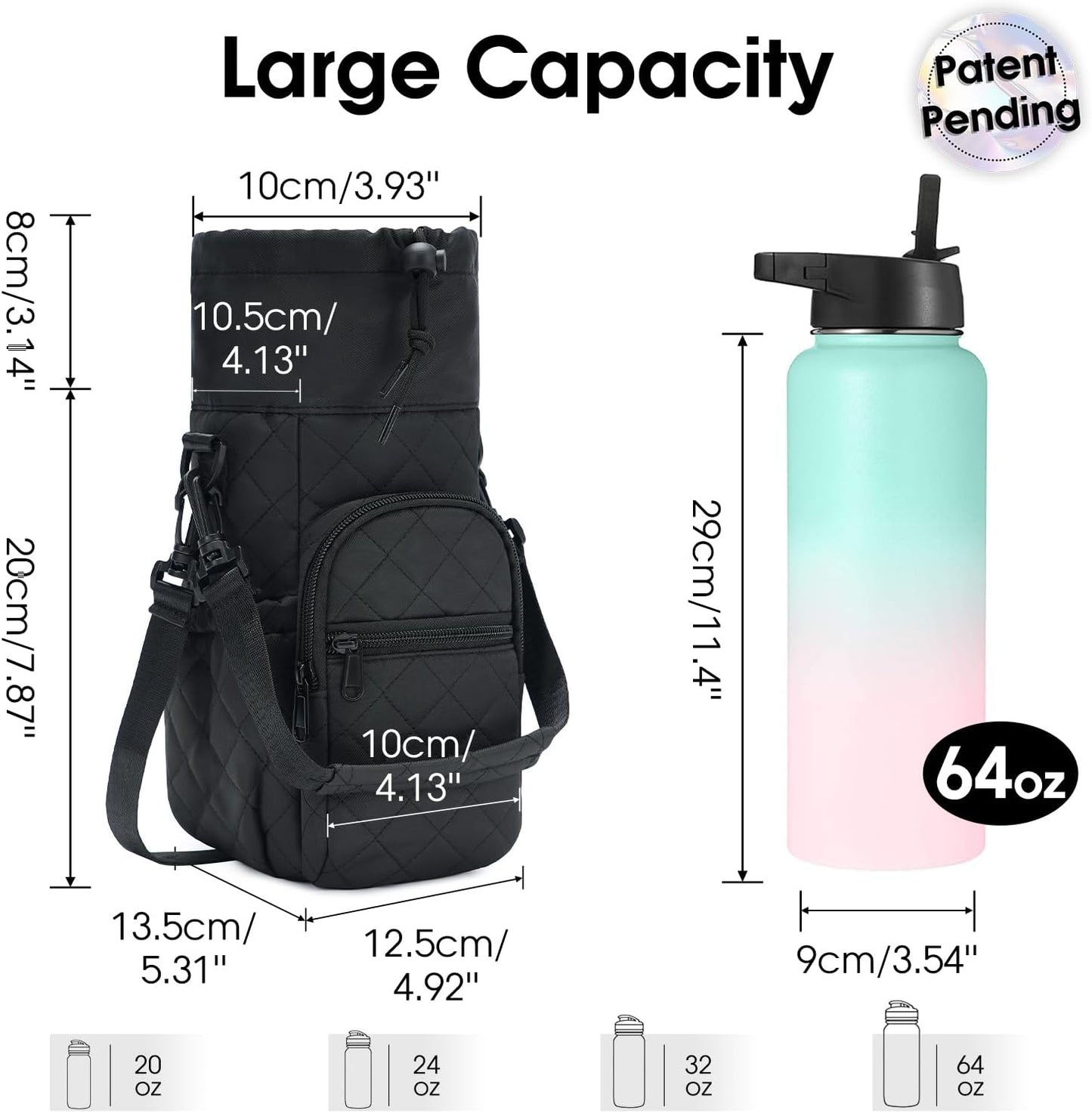 sportsnew Water Bottle Holder 40oz Crossbody Insulated Cup Sleeve Water Bottle Carrier Sling Bag with Phone Pocket, Walking