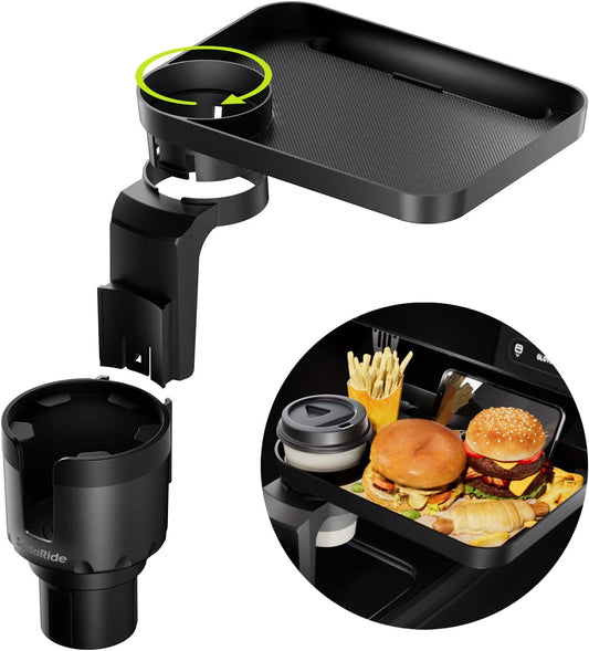 SodaRide Car Cup Holder Tray -Expander- 3 in 1 Detachable Food Table Tray with Solid Base - Road Trip Essentials Accessories Gadgets - Fits Yeti, Hydro Flask 32/40 oz