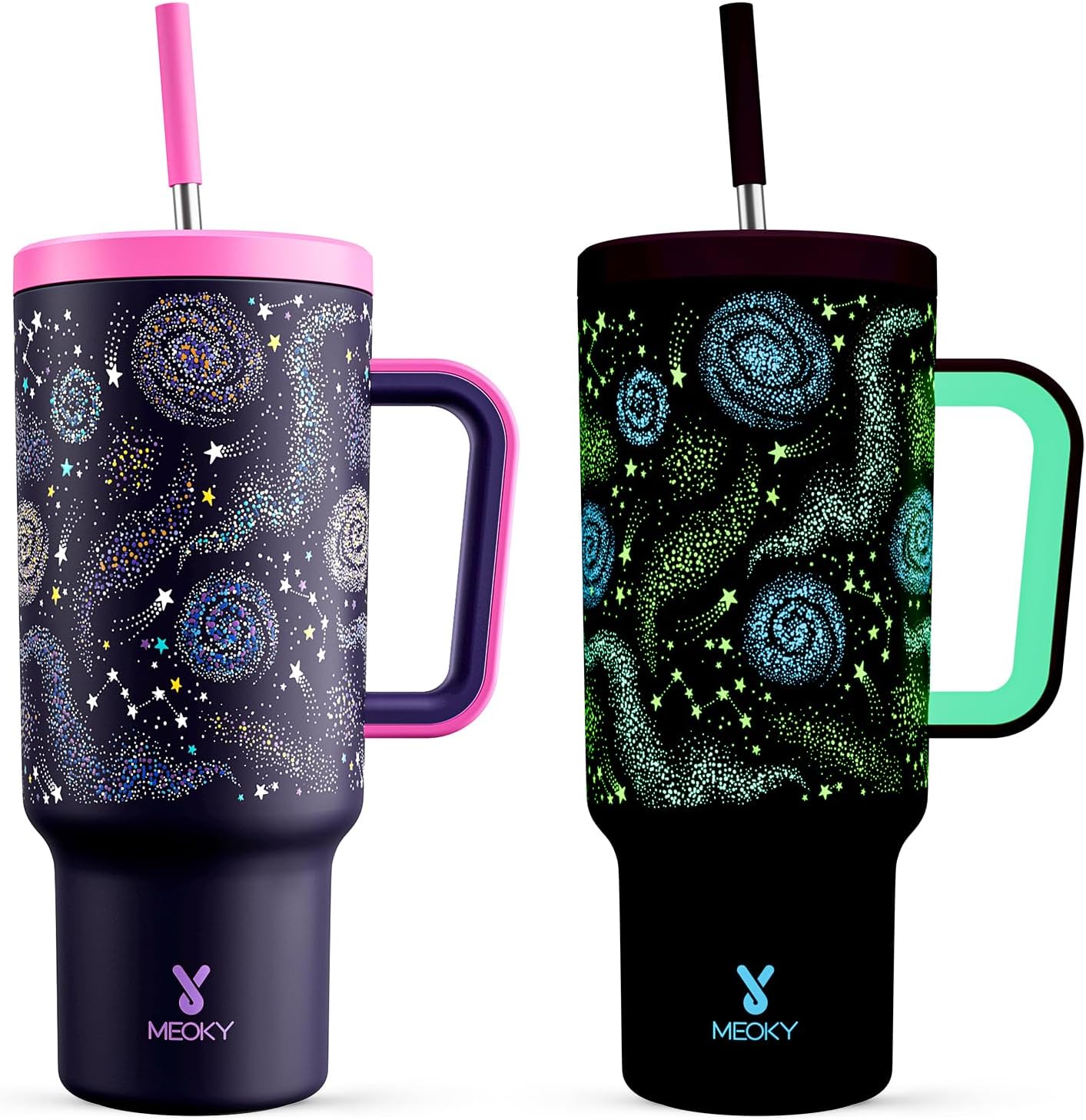 Meoky 40 oz Tumbler with Handle and Straw: Stainless Steel Insulated Tumbler with Lid and Straw - 100% Leak Proof Tumbler for Car Cup Holders - Travelers Commuters Workers, Donut