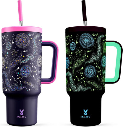 Meoky 40 oz Tumbler with Handle and Straw: Stainless Steel Insulated Tumbler with Lid and Straw - 100% Leak Proof Tumbler for Car Cup Holders - Travelers Commuters Workers, Donut