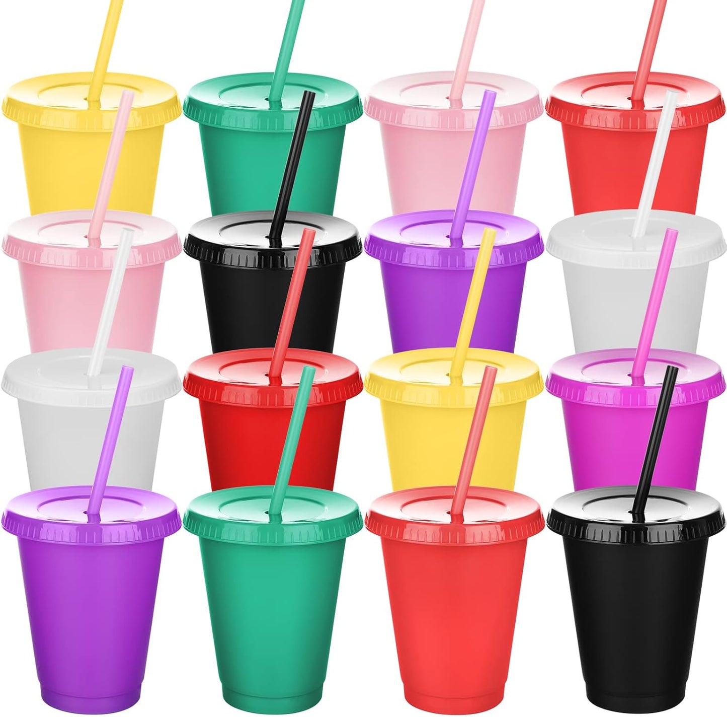 Sieral 30 Pack Cups with Lids and Straws Kids Tumbler with Straw Reusable Water Bottle Iced Coffee Travel Mug Adults Plastic Cups for Parties 16 oz (Candy Colors)