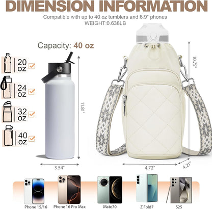 SYTRAH Water Bottle Bag Crossbody，Insulated Water Bottle Purse Crossbody Water Bottle Holder with Strap 40 oz