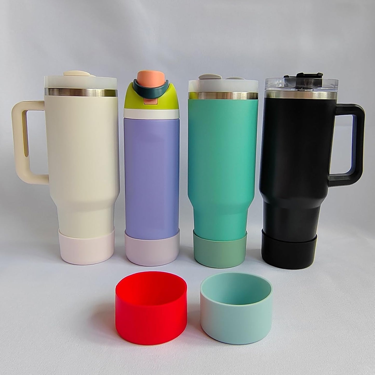 6Pcs Silicone Cup Boots for Water Bottle Fits Stanley/Hydro Flask/Simple Modern/Yeti/Owala, 2.8-3.1in Width Bottom Protector Cover Sleeve (6 Colors)