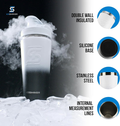 Ice Shaker Insulated Stainless Steel Shaker Bottle | 26oz, Black | Cold for 30+ Hours | Insulated Cup with Twist-on Agitator | Odor-Free Bottle for Protein Shakes, Water, Smoothies, Cocktails