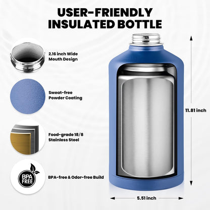 RAYMYLO One Gallon Water Bottle Insulated, Triple Walled Vacuum Stainless Steel (Cold for 48 Hrs), Leak Proof & Non-BPA, Large Water Flask Jug with Paracord Handle & Straw Spout Lids