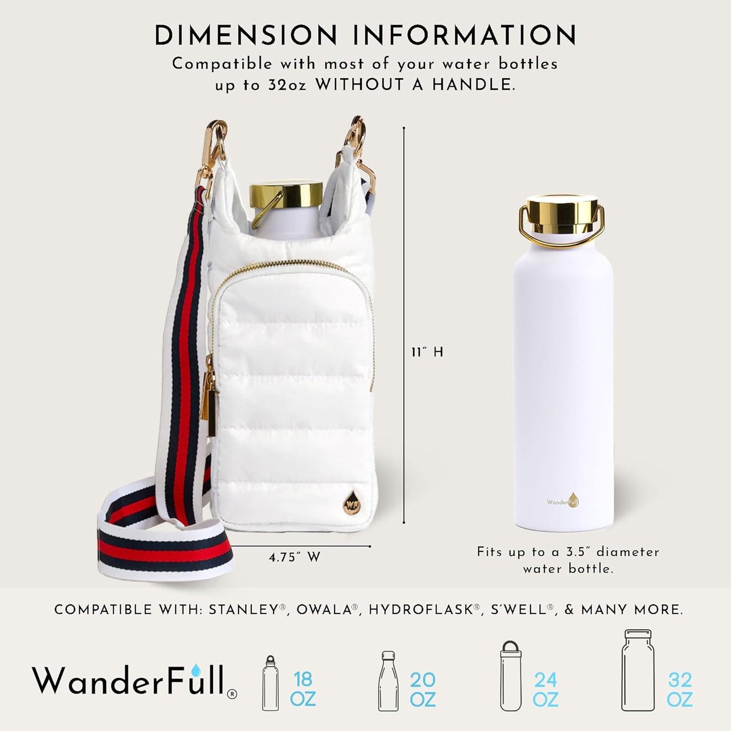 WanderFull Original HydroBag Fits Up to 32 oz Water Bottle Holder with Strap – Hands-Free Crossbody Water Bottle Carrier Bag with Phone Pocket - Colors B