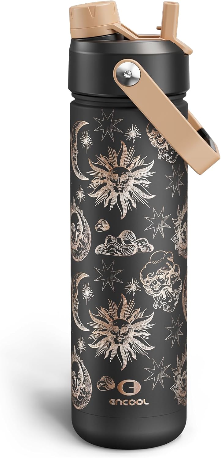 ENCOOL Insulated Water Bottle with Straw Stainless Steel Water Bottle, Leak-Proof, BPA-Free, Double Wall Vacuum Keeps Cold for 24 Hours for Sports, Travel, School (26 oz, Cotton Candy) - Colors C