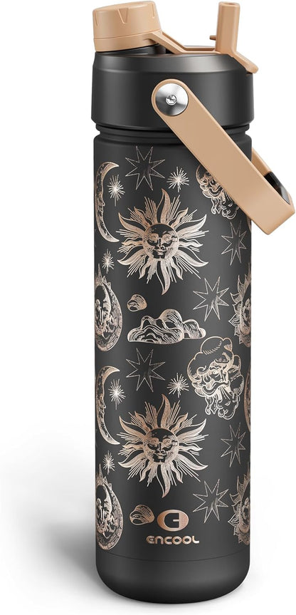 ENCOOL Insulated Water Bottle with Straw Stainless Steel Water Bottle, Leak-Proof, BPA-Free, Double Wall Vacuum Keeps Cold for 24 Hours for Sports, Travel, School (26 oz, Cotton Candy) - Colors C