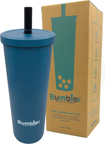 Bumbler Original Boba Tea Cup - 24oz Double-Walled Plastic Reusable Tumbler with Extra Wide Straw & Leak-Proof Lid - BPA-Free Smoothie & Iced Coffee Travel Mug - Blush Pink