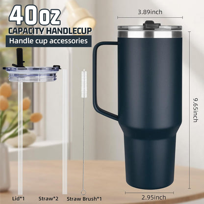 20 oz Tumbler with Handle, Stainless Steel Insulated Tumbler with Lid and Straw, Double Wall Vacuum Coffee Mug Tumbler, Insulated Coffee Thermal Cup for Cold and Hot (Light Purple)