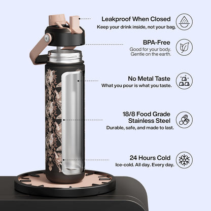 ENCOOL Insulated Water Bottle with Straw Stainless Steel Water Bottle, Leak-Proof, BPA-Free, Double Wall Vacuum Keeps Cold for 24 Hours for Sports, Travel, School (26 oz, Cotton Candy) - Colors A