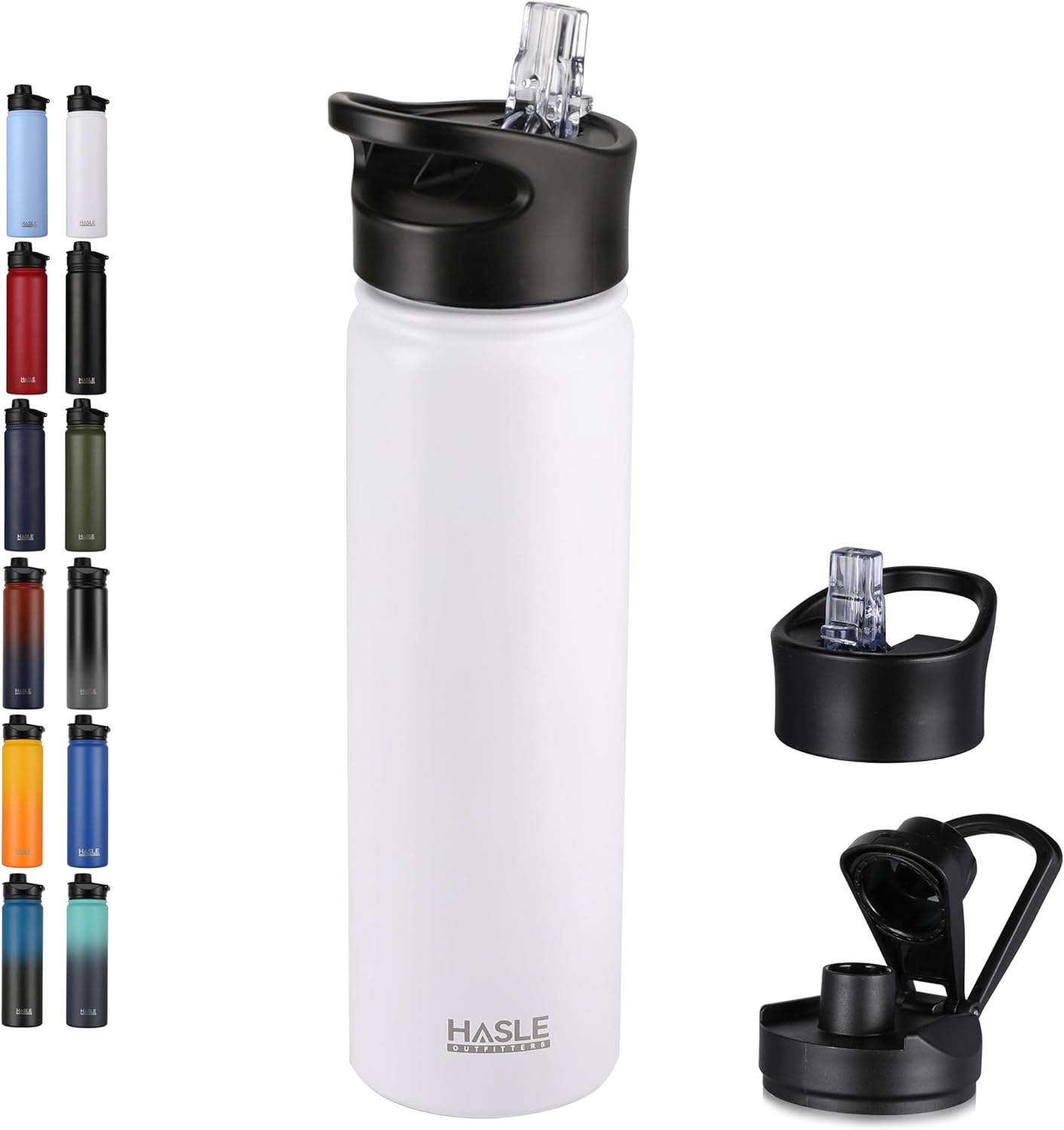 HASLE OUTFITTERS 32 oz Insulated Water Bottle Stainless Steel Double Walled Vacuum Sports Water Bottle with 2 Lids (Straw and Spout Lid) for Gym Camping Hiking(Black,1)
