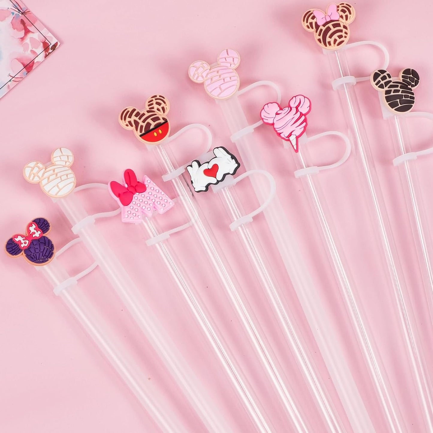 6PCS Straw Covers for Stanley Cup Tumbler 30 oz / 40 oz Leak Proof Straw Toppers 10mm Silicone Cute Straw Stopper Caps for Stanley Cup Accessories-Pink Mice