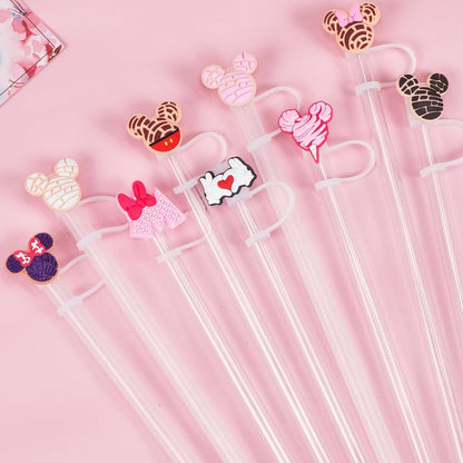 6PCS Straw Covers for Stanley Cup Tumbler 30 oz / 40 oz Leak Proof Straw Toppers 10mm Silicone Cute Straw Stopper Caps for Stanley Cup Accessories-Pink Mice
