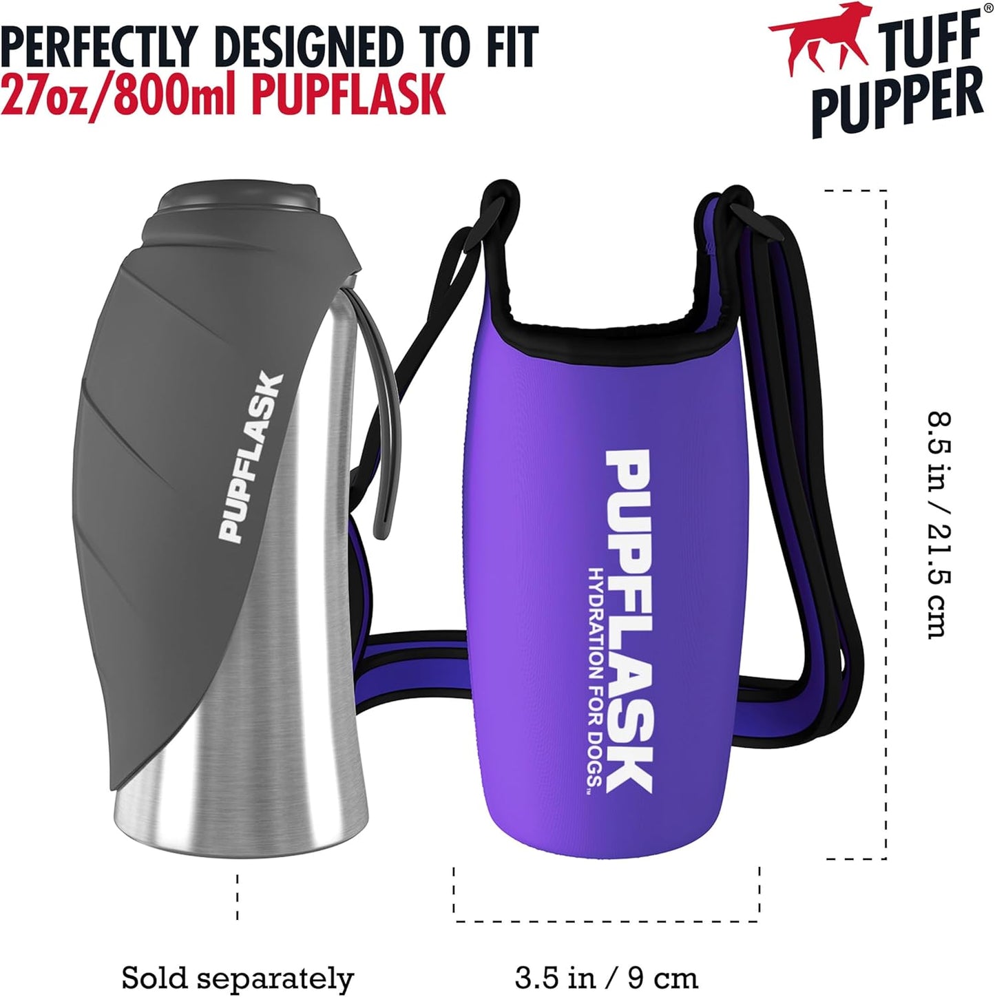 Tuff Pupper PupFlask Insulated Neoprene Dog Water Bottle Holder Sling with Wide Adjustable Shoulder Strap, Great for Travel, Walking, Hiking, Portable Pet Water Bottle Holder (40 OZ, Nebulas Blue)