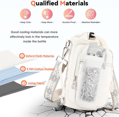Water Bottle Carrier Bag with Strap, Sling Bag for Walking, Hiking, Cycling, Black, 40 Ounces