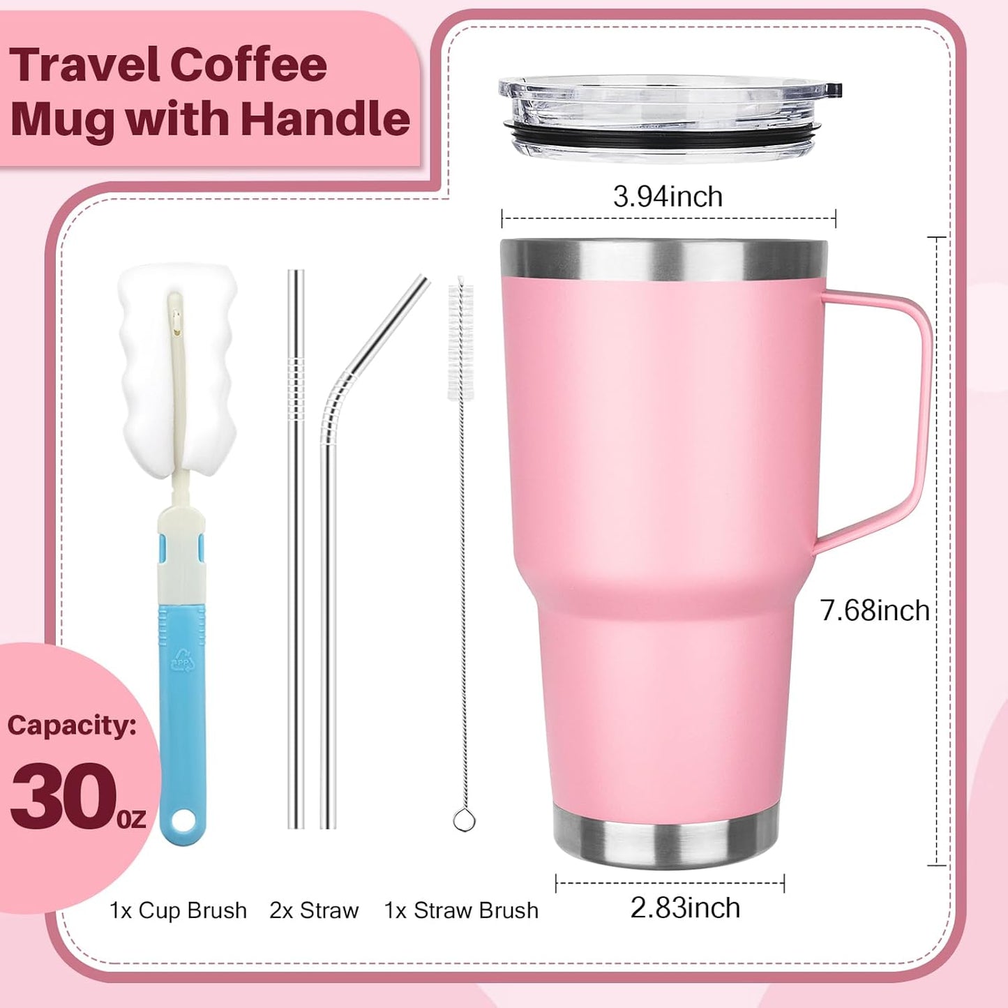 40 oz Tumbler with Handle, Insulated Tumbler with Lid and Straw, Reusable Stainless Steel Vacuum Insulated Cup, 100% Leak Proof Thermal Travel Coffee Mug Cup for Cold and Hot (Light Purple)