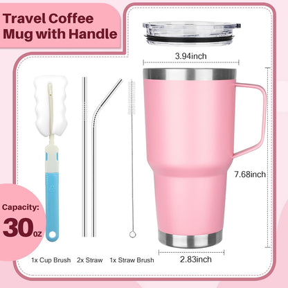 40 oz Tumbler with Handle, Insulated Tumbler with Lid and Straw, Reusable Stainless Steel Vacuum Insulated Cup, 100% Leak Proof Thermal Travel Coffee Mug Cup for Cold and Hot (Light Purple)